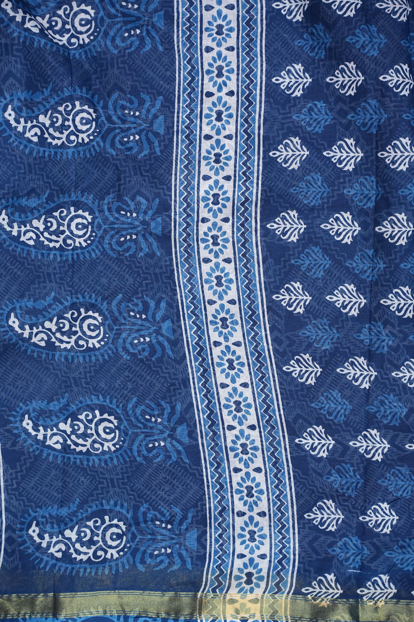Mul Mul Cotton Ajrak Print Saree - Indigo Blue