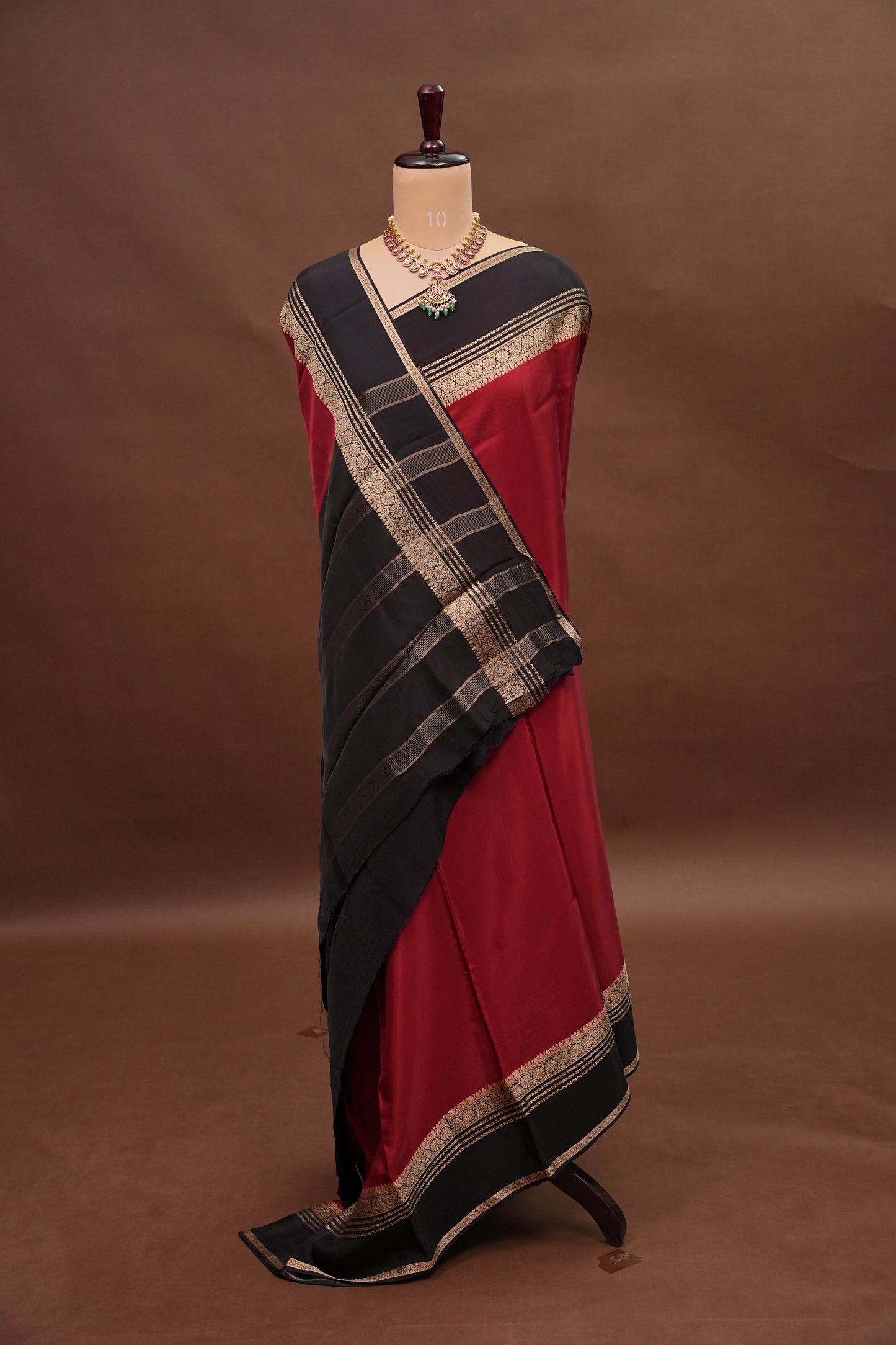 Plain Crepe Silk Saree - Brick Orange and Black