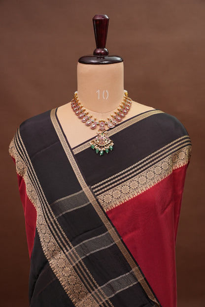 Plain Crepe Silk Saree - Brick Orange and Black