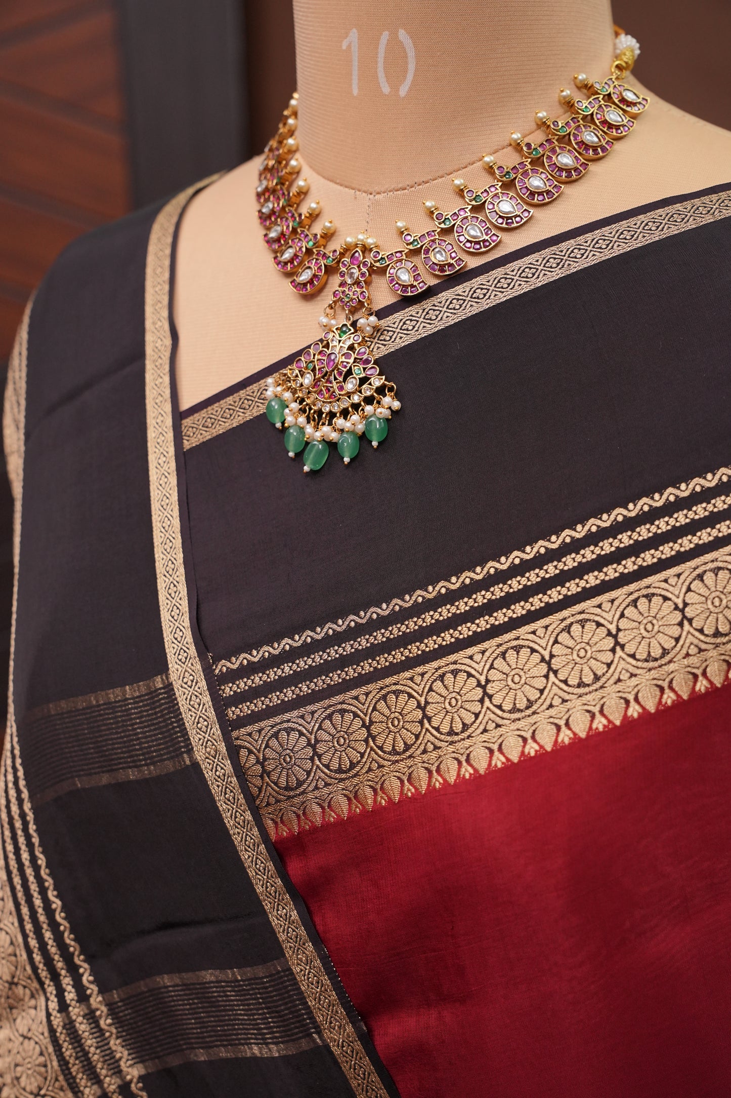 Plain Crepe Silk Saree - Brick Orange and Black