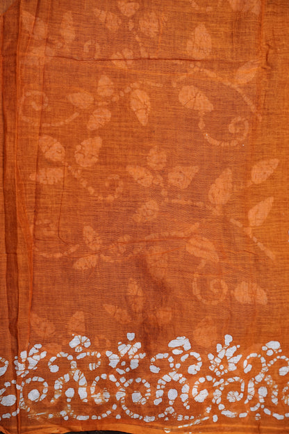 Batik Printed Mulmul Cotton Saree - Brown