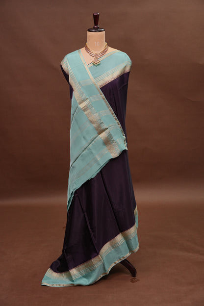Plain Crepe Silk Saree - Deep Brinjal Purple