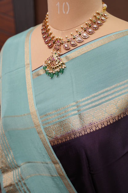 Plain Crepe Silk Saree - Deep Brinjal Purple