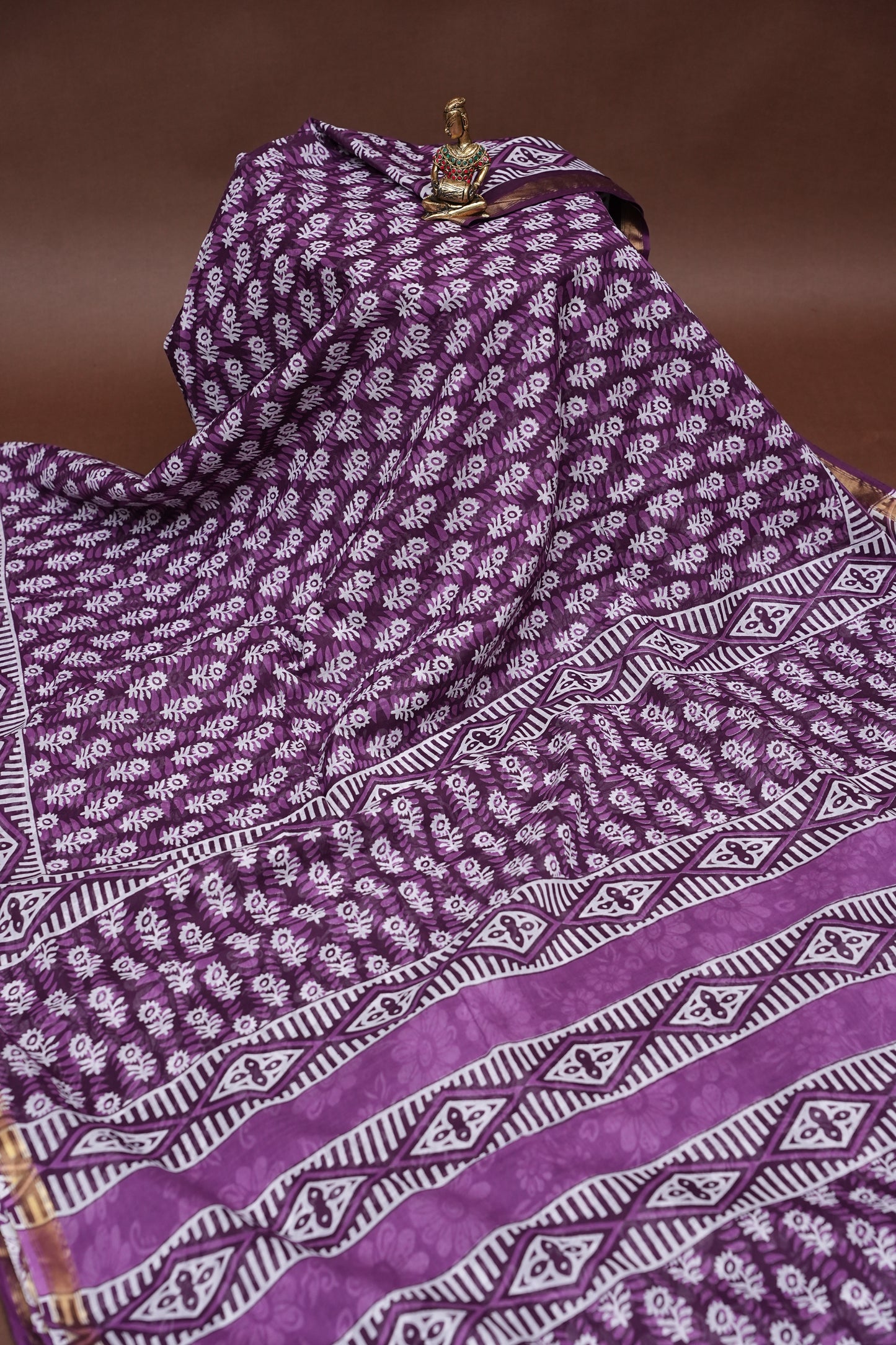 Mul Mul Cotton Ajrak Print Saree - Wine