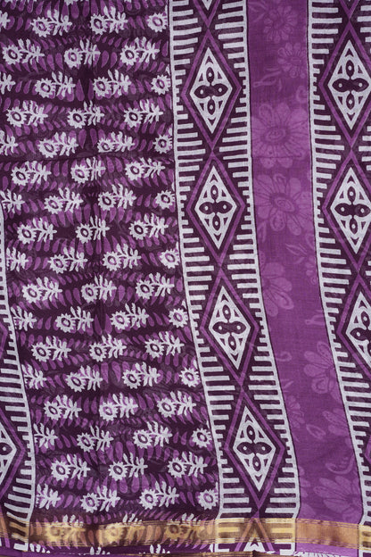 Mul Mul Cotton Ajrak Print Saree - Wine
