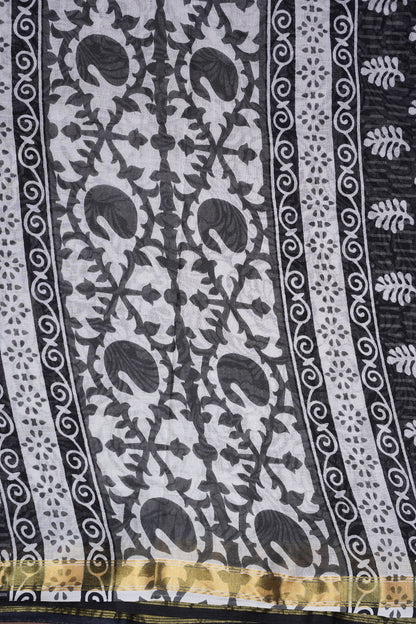 Mul Mul Cotton Ajrak Print Saree - Black