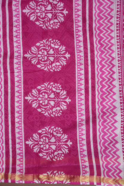 Mul Mul Cotton Ajrak Print Saree - Pink
