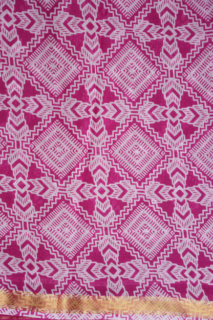 Mul Mul Cotton Ajrak Print Saree - Pink