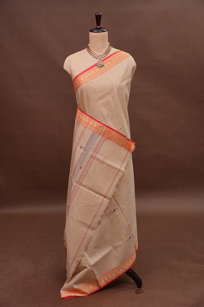Soft Cotton Saree - Beige