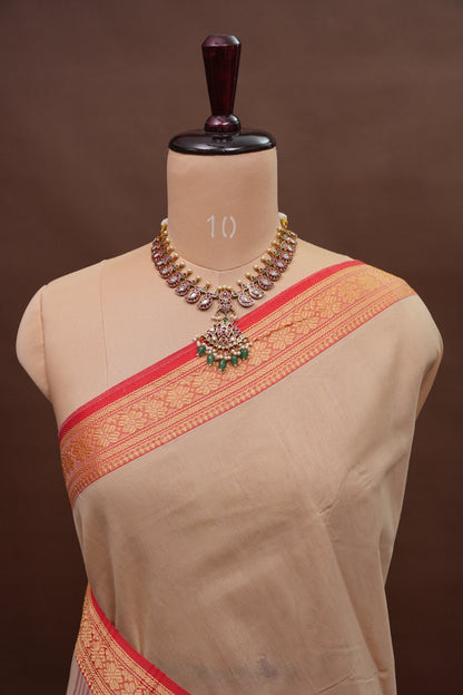 Soft Cotton Saree - Beige