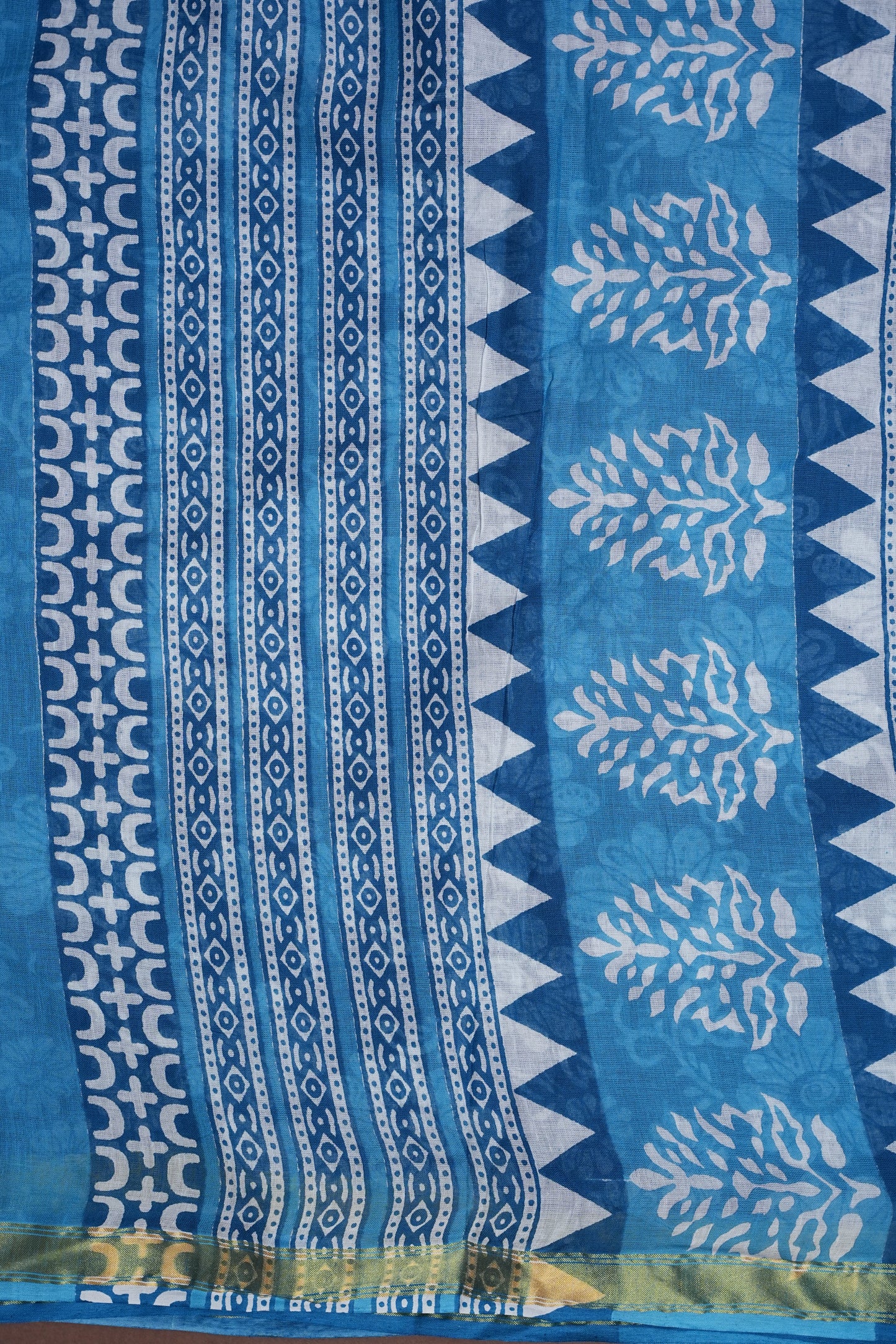 Mul Mul Cotton Ajrak Print Saree - Denim Blue