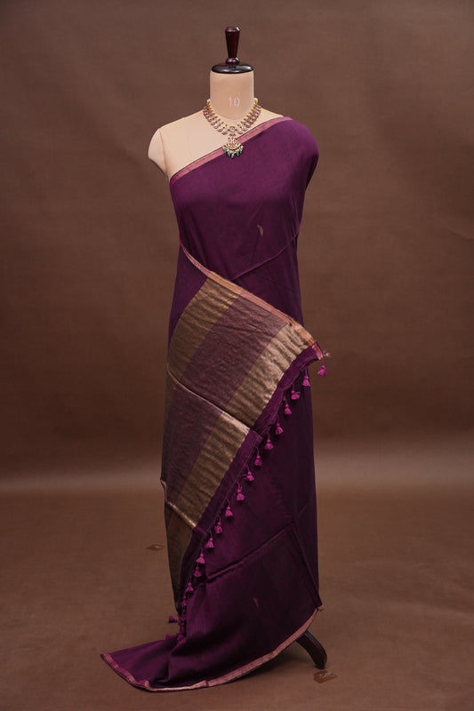 Soft Cotton Saree - Wine