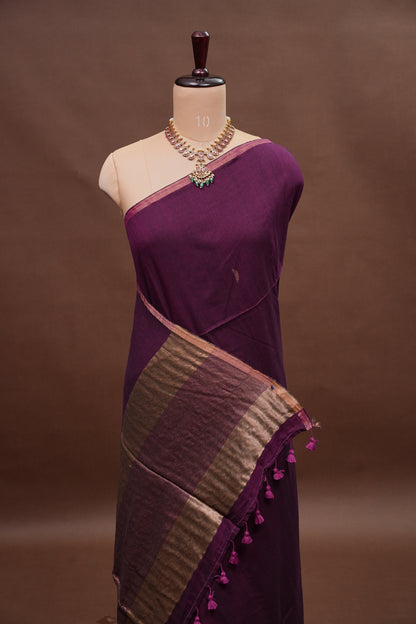 Soft Cotton Saree - Wine