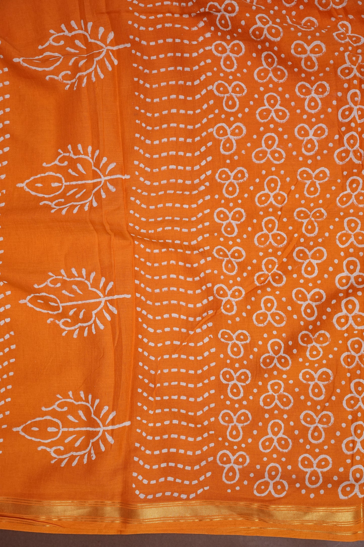 Mul Mul Cotton Ajrak Print Saree - Mustard