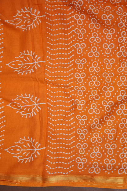 Mul Mul Cotton Ajrak Print Saree - Mustard