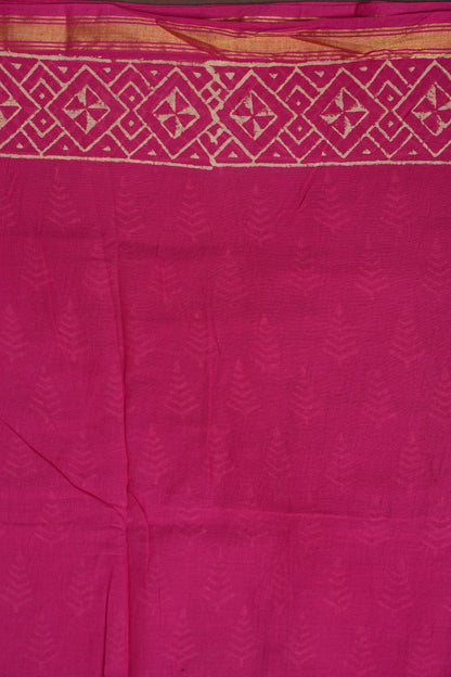 Mul Mul Cotton Ajrak Print Saree - Hot Pink