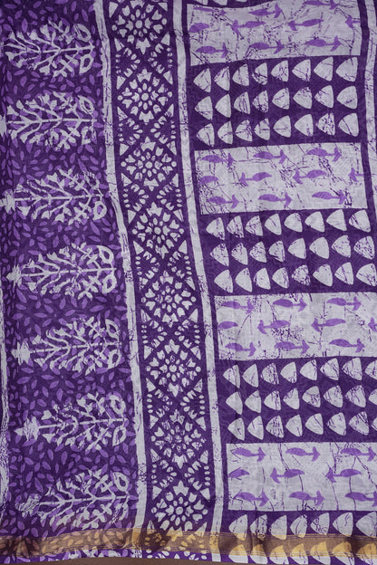 Mul Mul Cotton Ajrak Print Saree - Purple