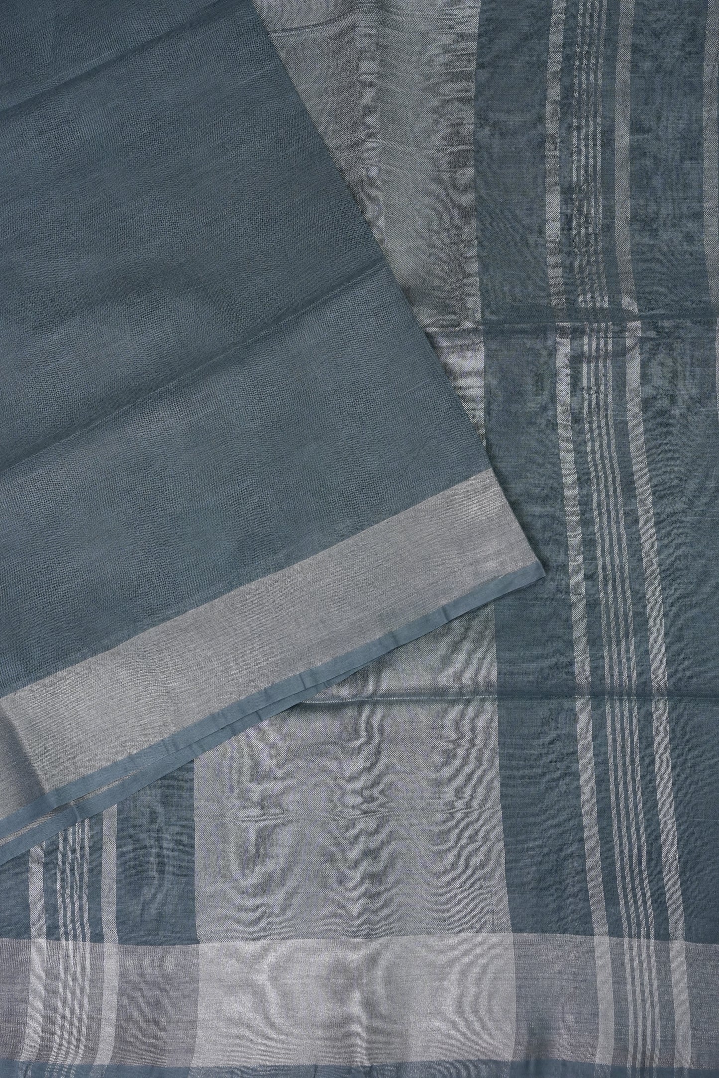 Pure Linen Saree with Tassles - Grey