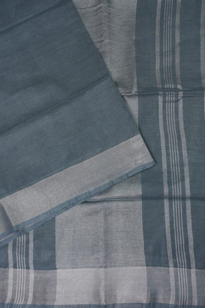 Pure Linen Saree with Tassles - Grey
