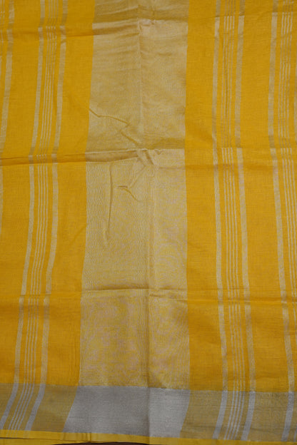 Pure Linen Saree with Tassles - Yellow