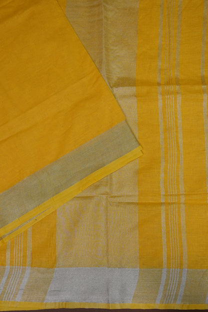 Pure Linen Saree with Tassles - Yellow