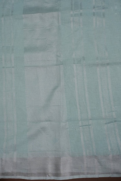 Pure Linen Saree with Tassles - Ice Blue