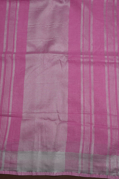 Pure Linen Saree with Tassles - Baby Pink