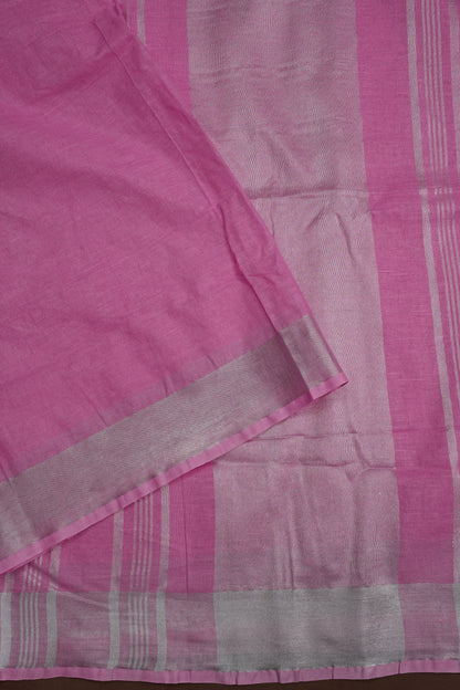 Pure Linen Saree with Tassles - Baby Pink