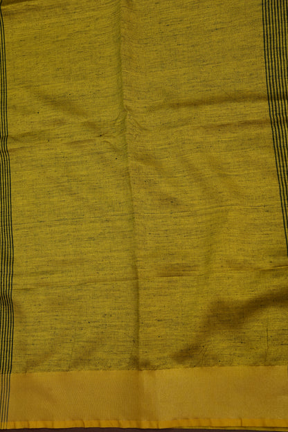 Half & Half Pure Linen Saree with Tassles - Bottle Green & Rich Mustard Yellow