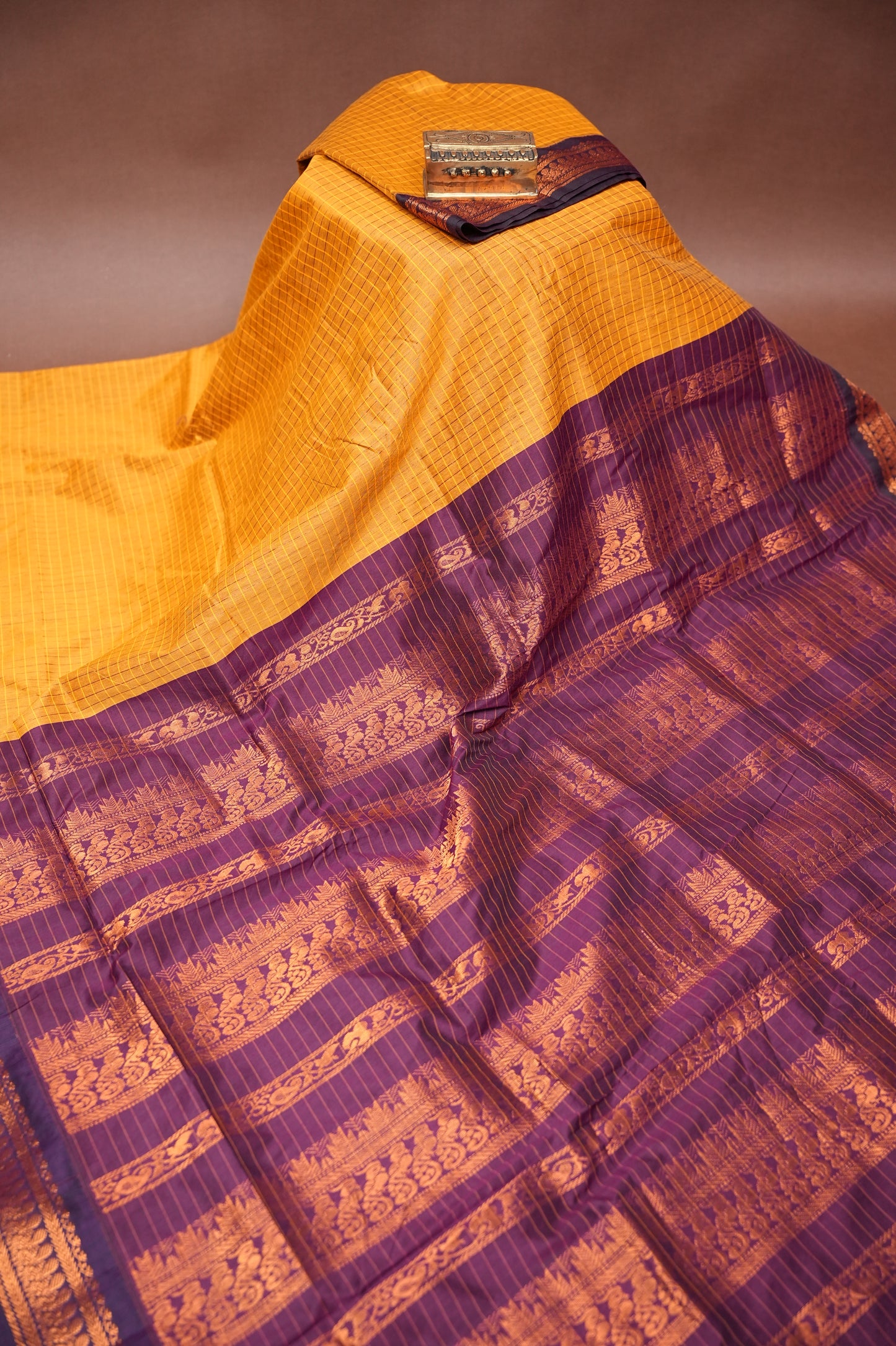 Checkered Kalyani Cotton Silk Saree - Yellow