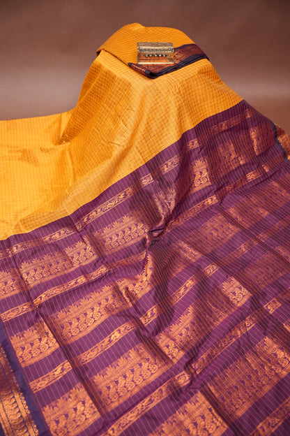 Checkered Kalyani Cotton Silk Saree - Yellow