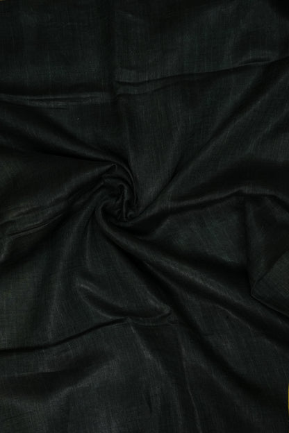 Half & Half Pure Linen Saree with Tassles - Bottle Green & Rich Mustard Yellow