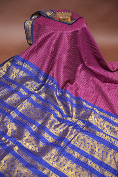 Checkered Kalyani Cotton Silk Saree - Magenta