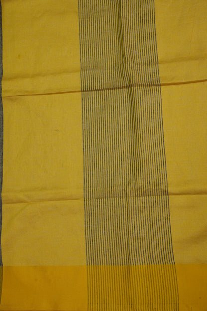 Pure Linen Saree with Tassles - Grey & Yellow