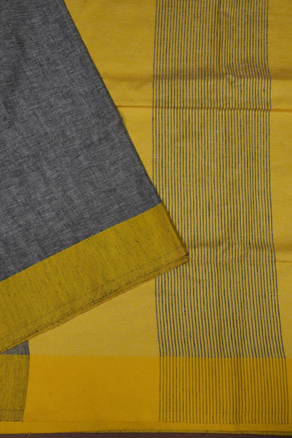 Pure Linen Saree with Tassles - Grey & Yellow