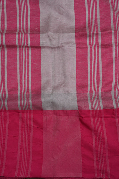 Pure Linen Saree with Tassles - Grey & Pink