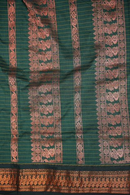 Checkered Kalyani Cotton Silk Saree - Orange