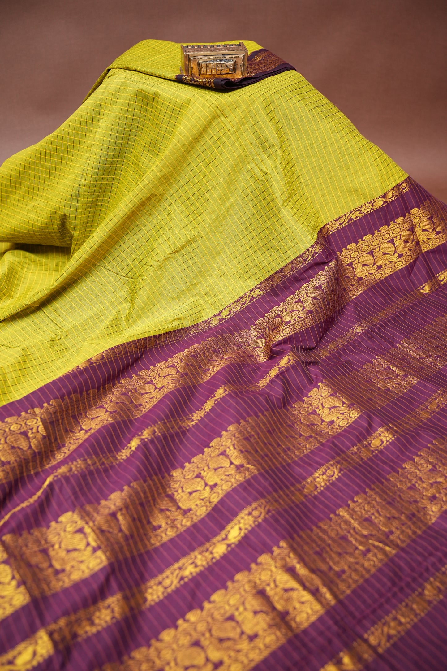 Checkered Kalyani Cotton Silk Saree - Green