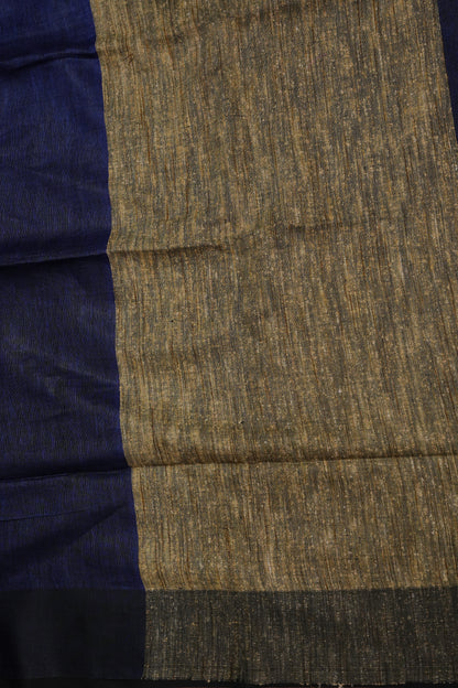 Half & Half Pure Linen Saree with Jute Pallu & Tassles - Teal Blue & Deeper Blue