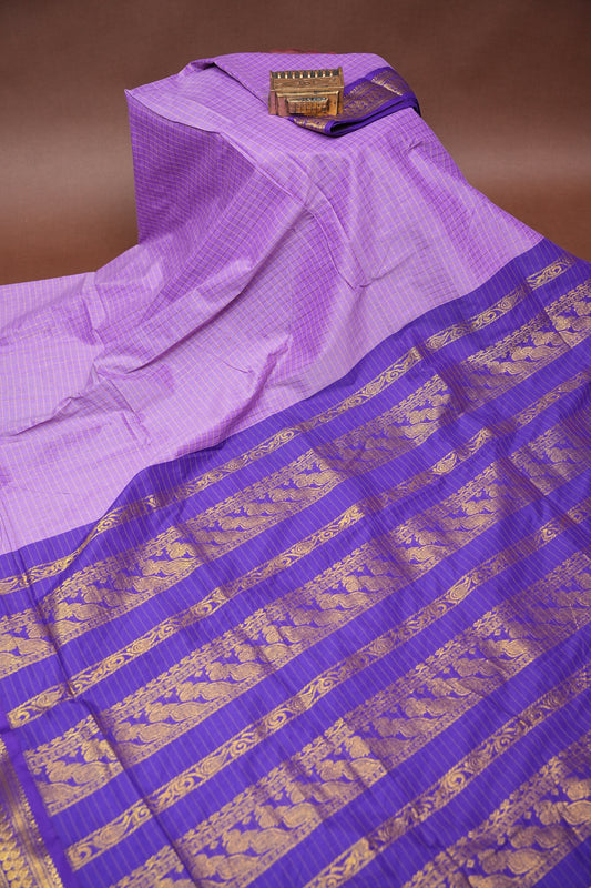 Checkered Kalyani Cotton Silk Saree - Purple