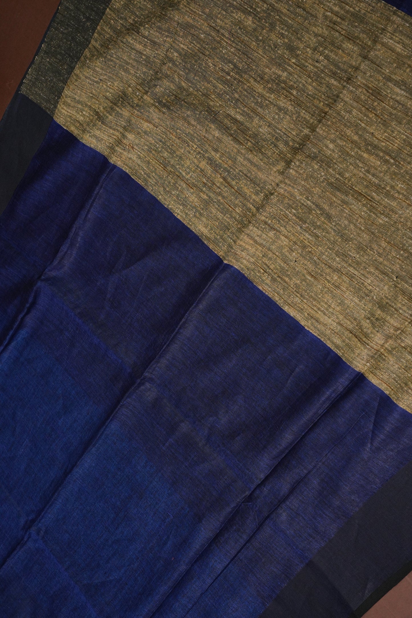 Half & Half Pure Linen Saree with Jute Pallu & Tassles - Teal Blue & Deeper Blue