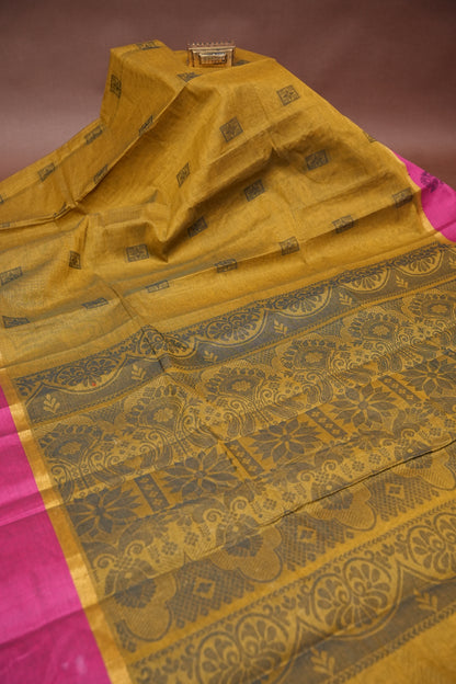 Chettinad Cotton Saree - Mustard Yellow