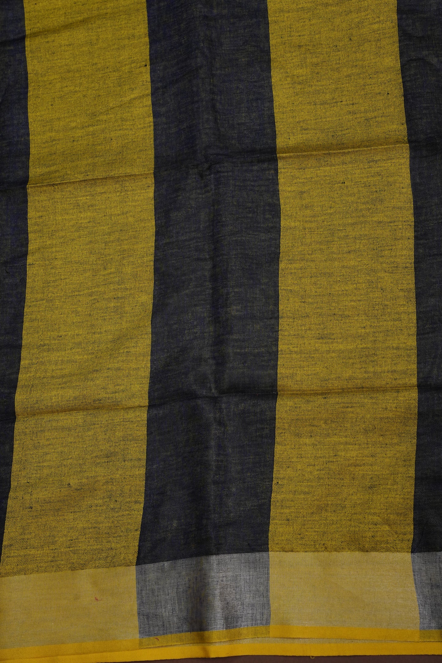 Pure Linen Saree with Tassles - Navy Blue & Mustard Yellow