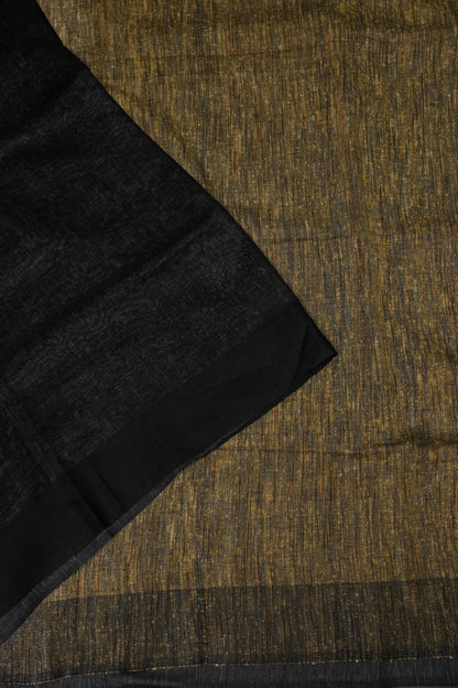 Half & Half Pure Linen Saree with Jute Pallu & Tassles - Black & Grey