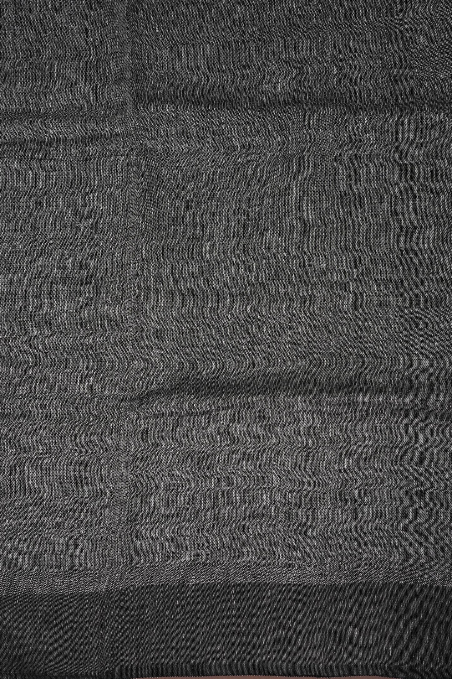 Half & Half Pure Linen Saree with Jute Pallu & Tassles - Black & Grey