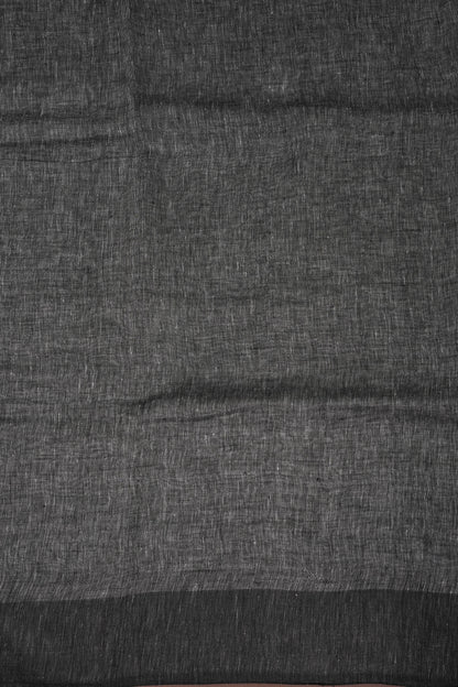 Half & Half Pure Linen Saree with Jute Pallu & Tassles - Black & Grey