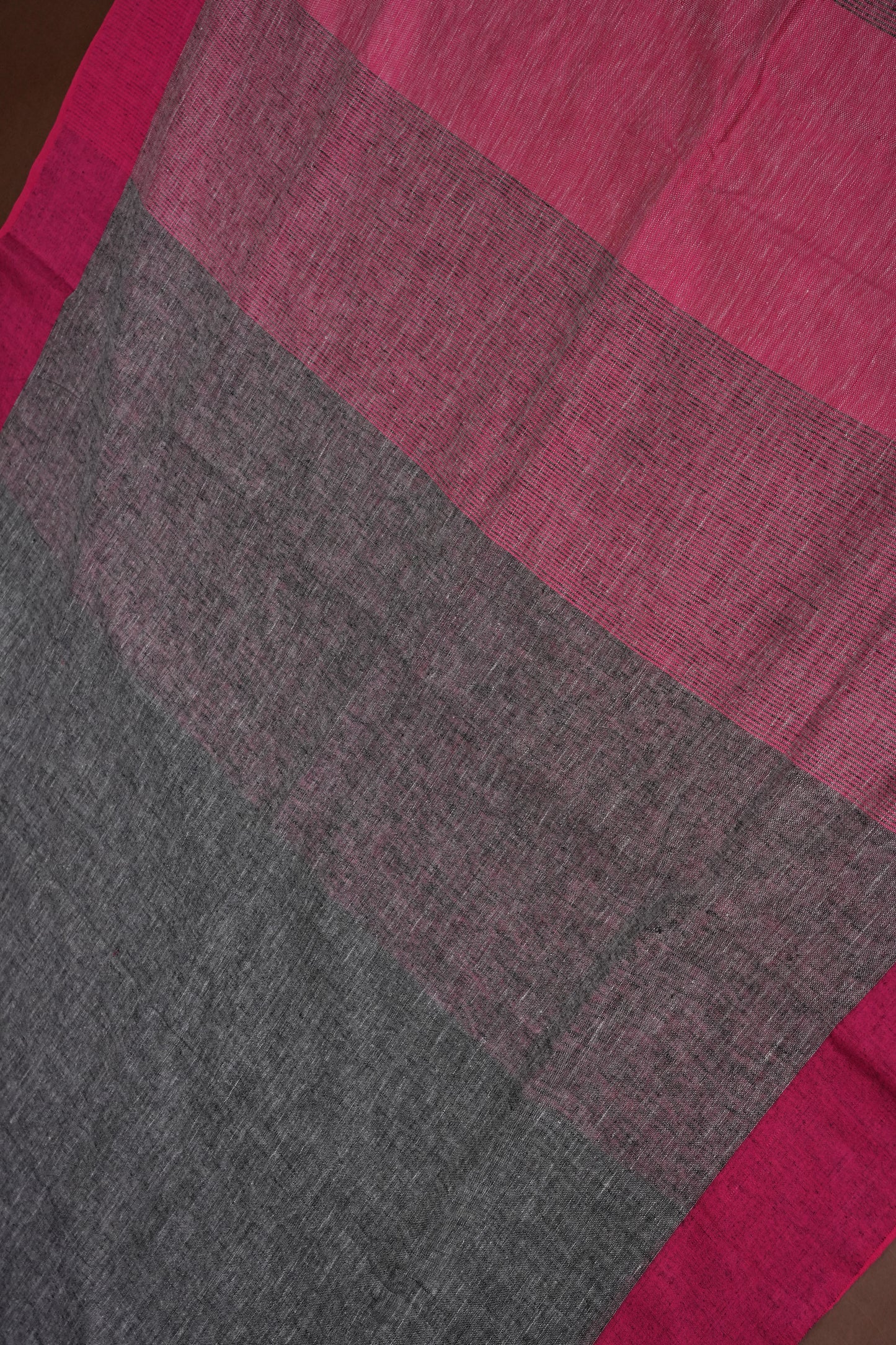 Pure Linen Saree with Tassles - Grey & Pink