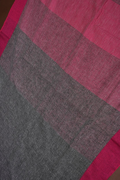 Pure Linen Saree with Tassles - Grey & Pink
