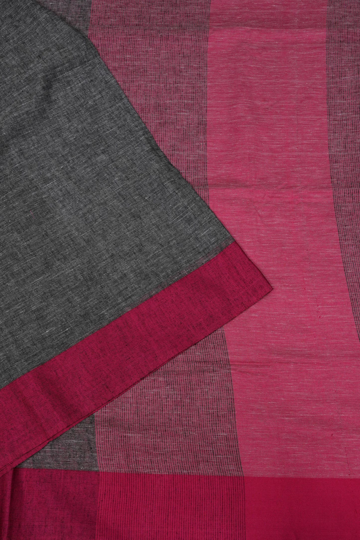 Pure Linen Saree with Tassles - Grey & Pink