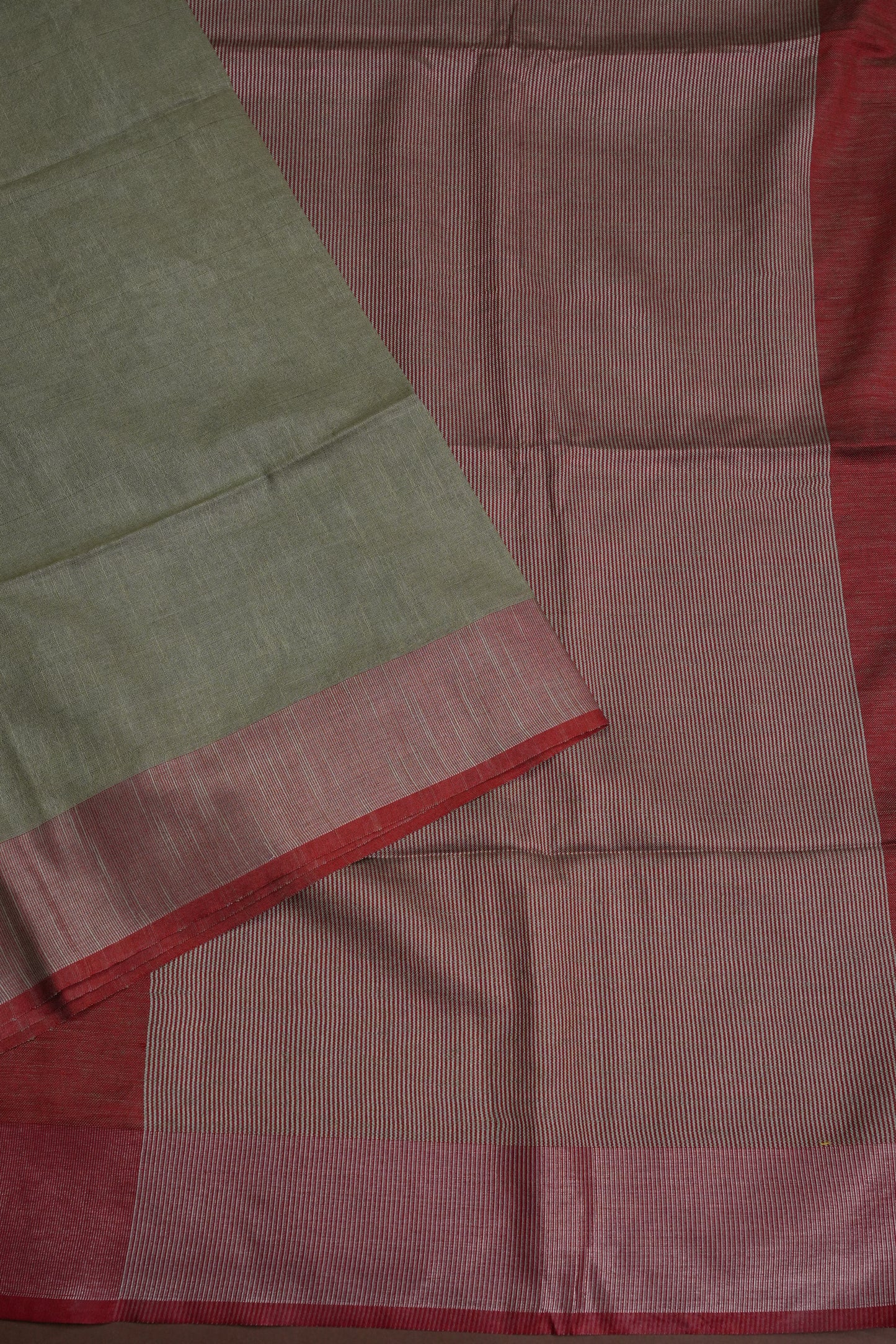 Pure Linen Saree with Tassles - Muted Olive Green & Olive